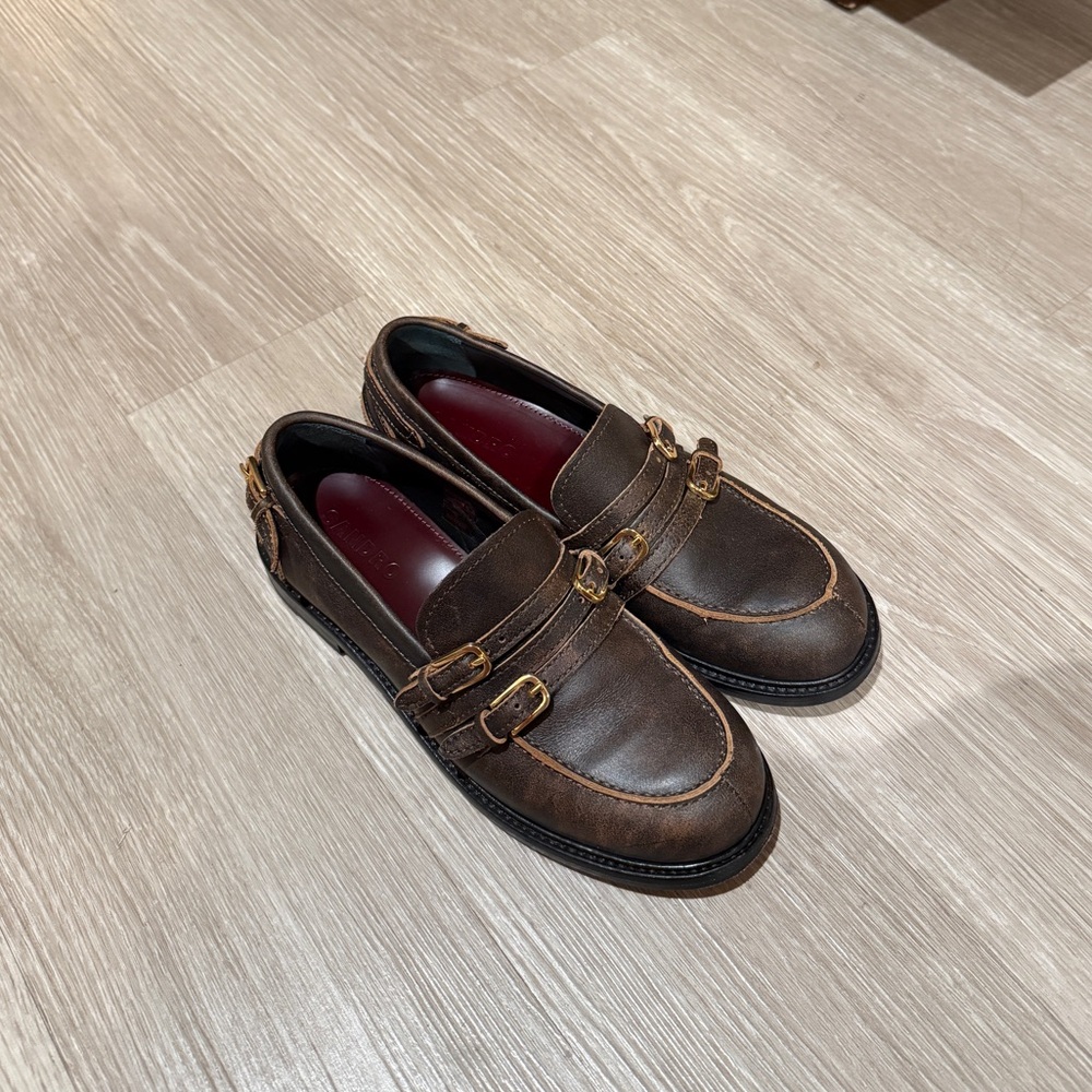 Sandro Brown Distressed Leather Loafers Size 40 - Picture 2 of 5
